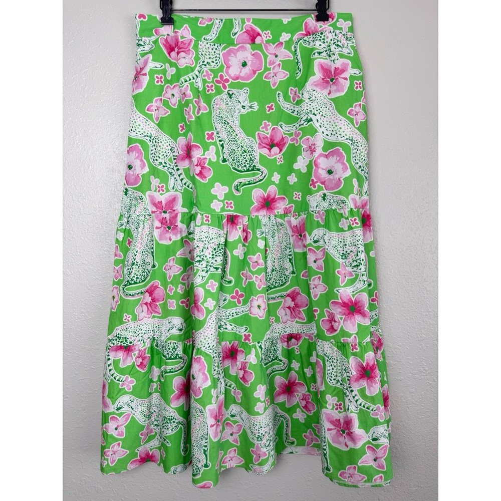 Maude Vivante Ada Cheetah Floral tiered tropical maxi skirt L